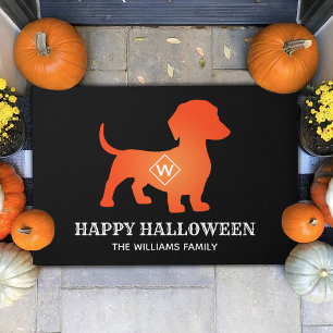 Orange Dackel Happy Halloween Familienname Fußmatte