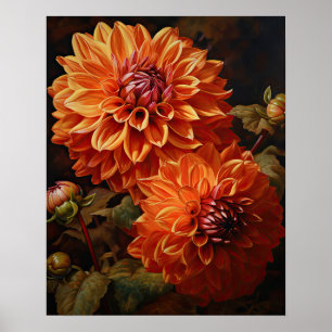 Orange Dahlia Blume Art Print Poster