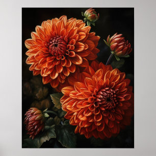 Orange Dahlia Blume Art Print Poster