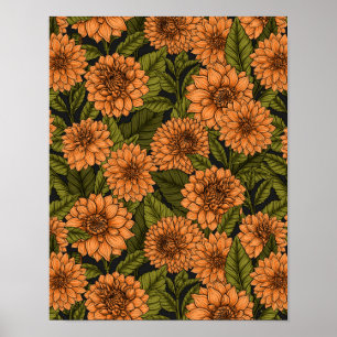 Orange Dahlia Garden Poster