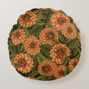 Orange Dahlia Garden Rundes Kissen