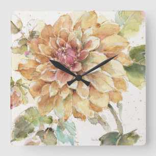 Orange Dahlia Quadratische Wanduhr