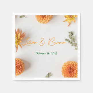 Orange Dahlia Summer Wedding Napkins Serviette