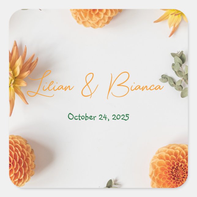 Orange Dahlia Wedding Stickers - Warm Summer Flora (Vorderseite)
