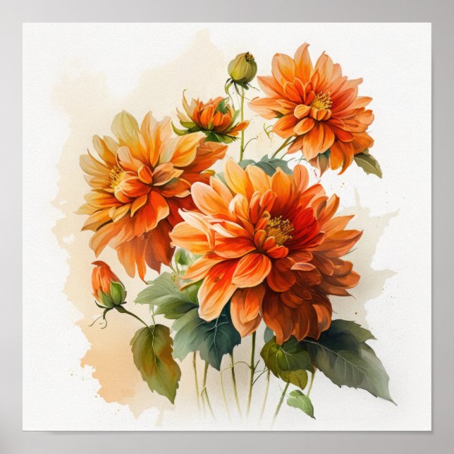 Orange Dahlias Blume Art Print Poster (Vorne)