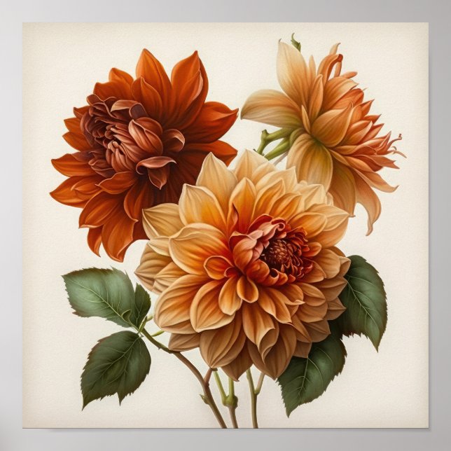 Orange Dahlias Blume Art Print Poster (Vorne)