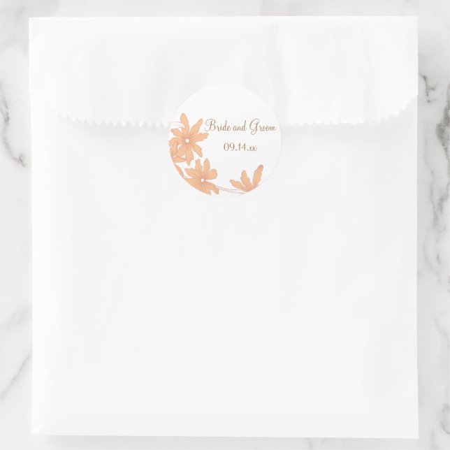 Orange Daisies Wedding Umschlag Aufklebers Runder Aufkleber (Tasche)