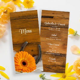 Orange Daisy and Horseshoe Country Wedding Menu Menükarte