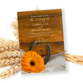 Orange Daisy and Horseshoe Country Western Wedding Einladung