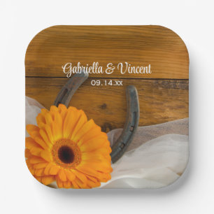 Orange Daisy and Horseshoe Country Western Wedding Pappteller