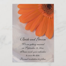 Orange Daisy and White Satin Wedding Save the Date