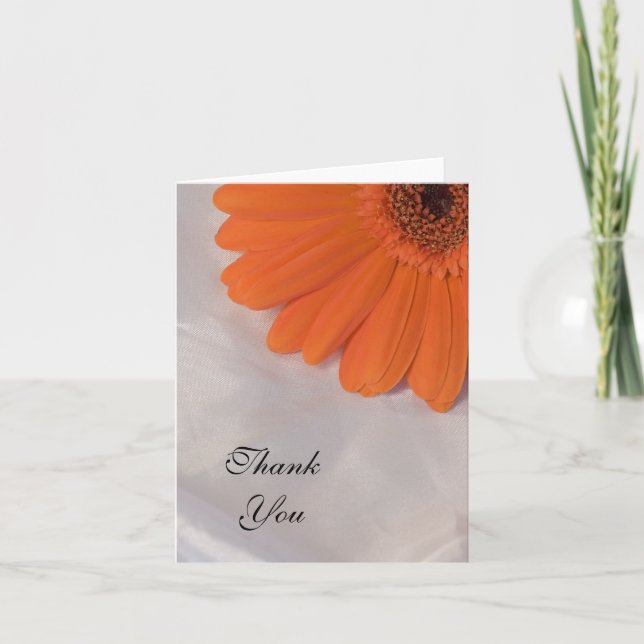 Orange Daisy and White Satin Wedding Vielen Dank Dankeskarte (Vorderseite)
