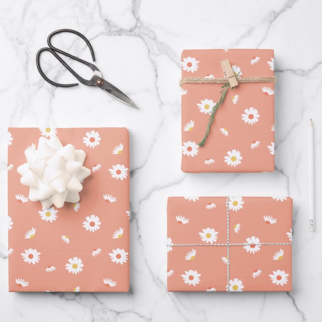 Orange Daisy Blume Pattern Geschenkpapier Set (Vorderseite)