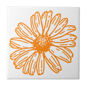 Orange Daisy Blume Print, Vintages Blumenmuster Fliese
