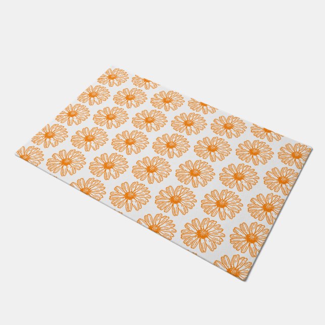 Orange Daisy Blume Print, Vintages Blumenmuster Fußmatte (Schrägansicht)