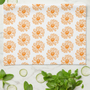 Orange Daisy Blume Print, Vintages Blumenmuster Geschirrtuch