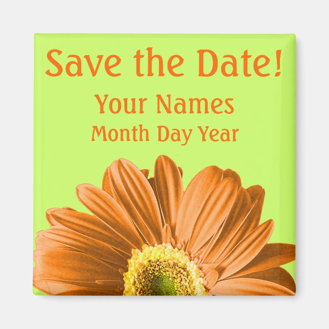 Orange Daisy Blume Save the Date kundenspezifisch Magnet (Vorne)