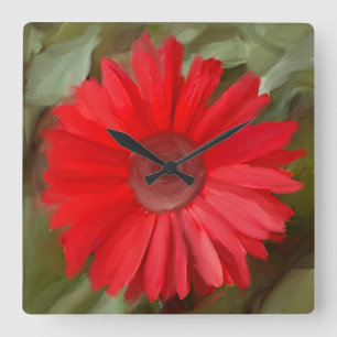 Orange Daisy Botanical Cottagecore  Quadratische Wanduhr