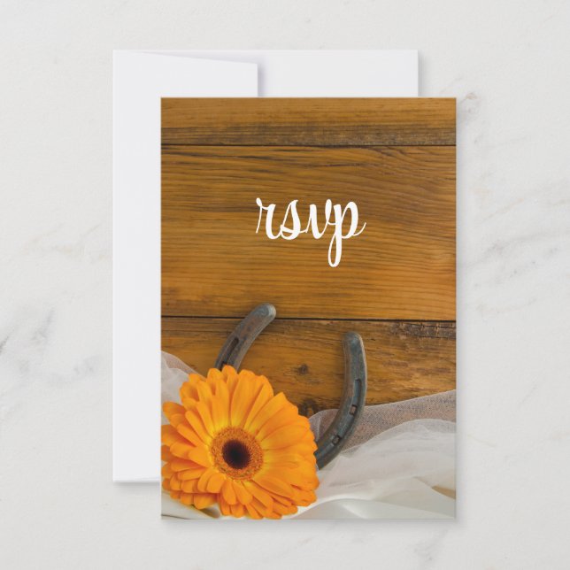 Orange Daisy Horseshoe Country Wedding RSVP Card (Vorderseite)