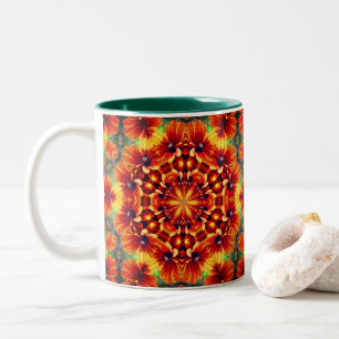 Orange Daisy Kaleidoscope Blume Art Zweifarbige Tasse