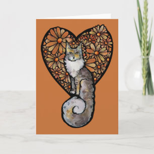 Orange Daisy Maine Coon Cat Caturday Herzstück Karte