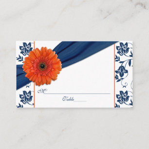 Orange Daisy Navy Blue Floral Wedding Platzkarten