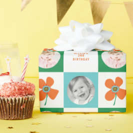 Orange Daisy Pop Blume Chic Birthday Foto Geschenk Geschenkpapier