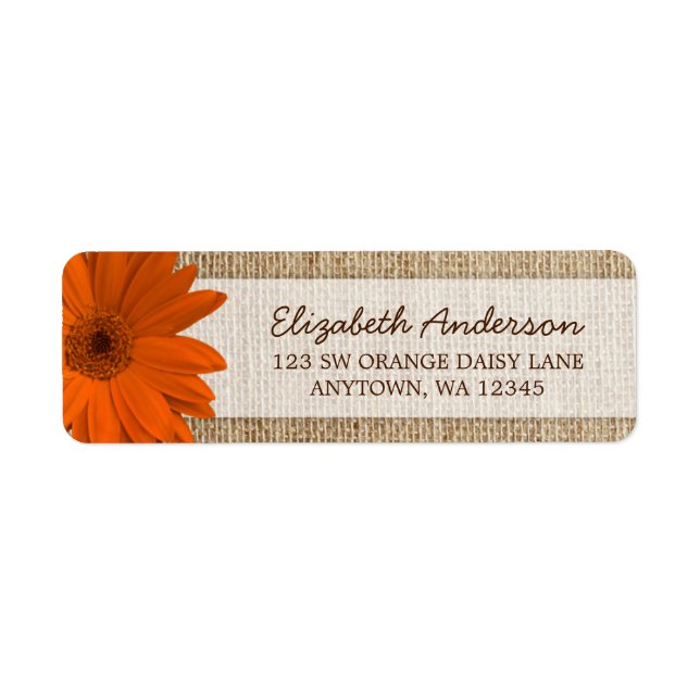 Orange Daisy Rustic Burlap Adresse (Vorne)