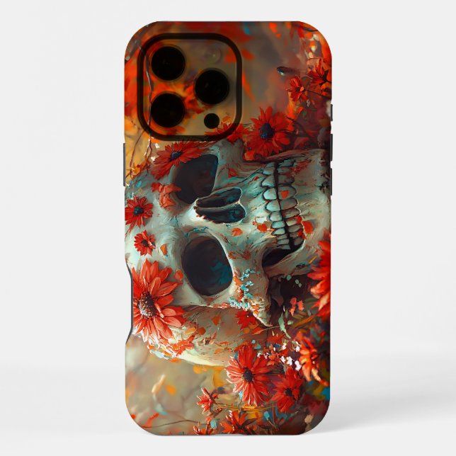 Orange Daisy Skull iPhone Hülle (Rückseite)