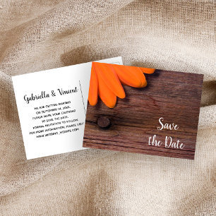 Orange Daisy und Barn Wood Wedding retten das Datu Ankündigungspostkarte
