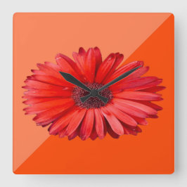 Orange Daisy Wall Clock Quadratische Wanduhr
