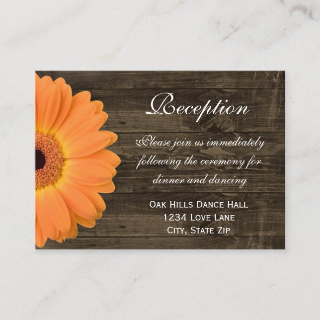 Orange Daisy Wedding Reception Direction Card Begleitkarte (Vorderseite)