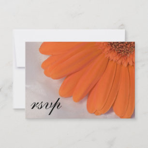 Orange Daisy White Satin Wedding RSVP Response Karte