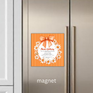 Orange Daisy Wreath Birthday Invitation Magnetic Magneteinladung