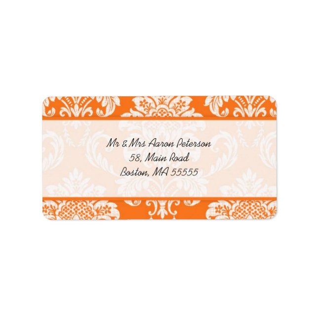 Orange Damask anpassbare Adressenmarken Adressaufkleber (Vorne)