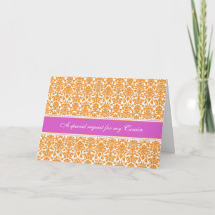 Orange Damask Cousin Trauzeugin Einladung