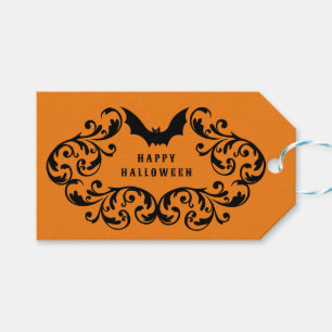 Orange Damask Glam Bats und Spider Happy Halloween Geschenkanhänger