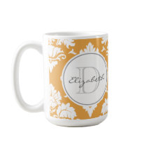 Orange Damask Mit Monogramm Tasse