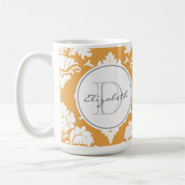 Orange Damask Mit Monogramm Tasse