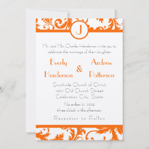 Orange Damask Monogram Wedding Einladung