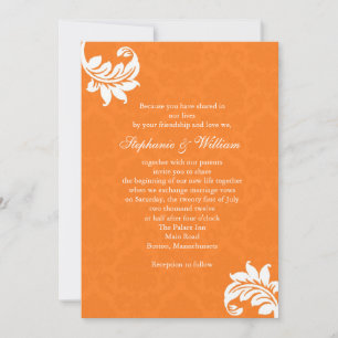 Orange Damask Monogram Wedding Einladung