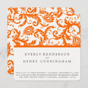 Orange Damask Monogram Wedding Einladung