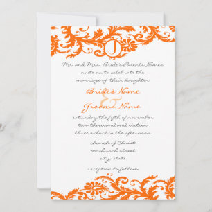 Orange Damask Monogram Wedding Einladung