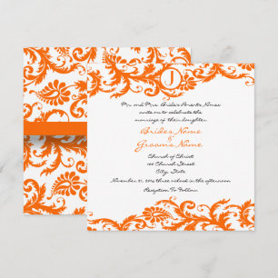 Orange Damask Monogram Wedding Einladung
