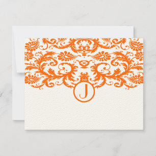 Orange Damask Monogram Wedding RSVP Cards