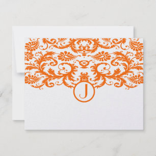 Orange Damask Monogram Wedding RSVP Cards Karte