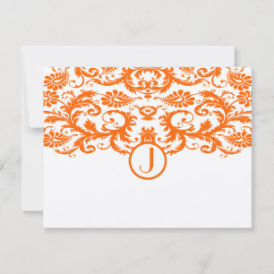 Orange Damask Monogram Wedding RSVP Cards Karte
