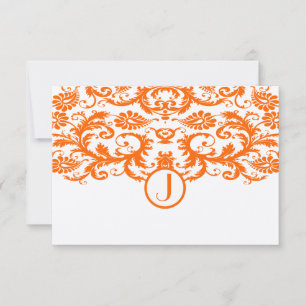Orange Damask Monogram Wedding RSVP Cards Karte
