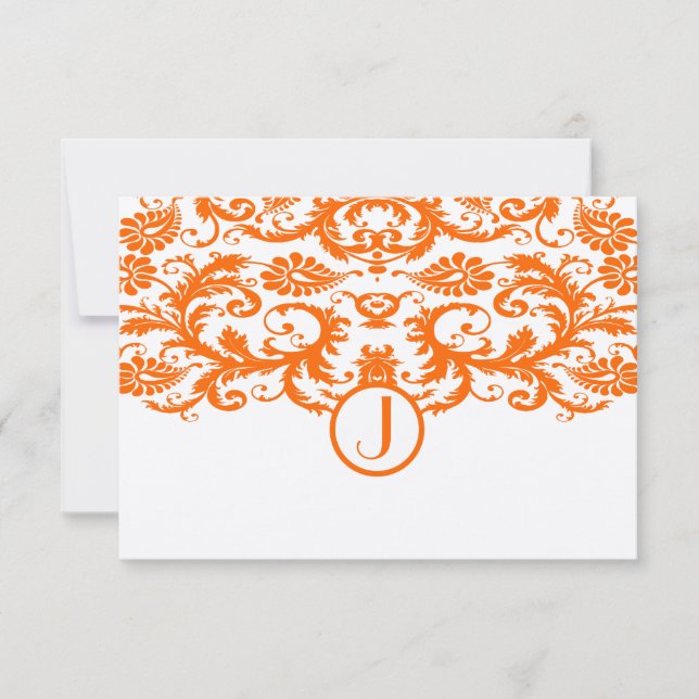 Orange Damask Monogram Wedding RSVP Cards Karte (Vorderseite)