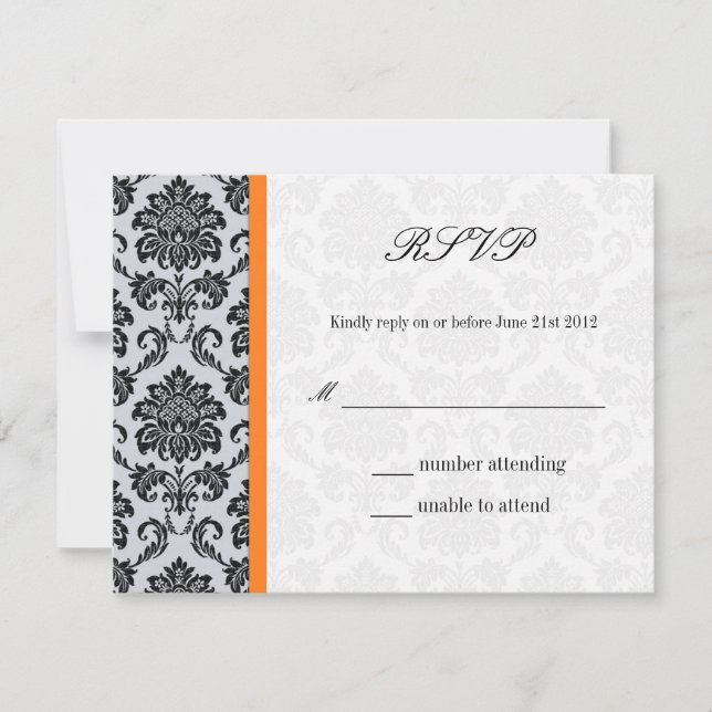 Orange Damask Monogram Wedding RSVP Karte (Vorderseite)